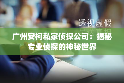 广州安柯私家侦探公司：揭秘专业侦探的神秘世界