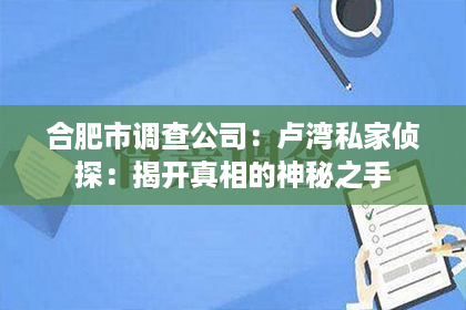 合肥市调查公司：卢湾私家侦探：揭开真相的神秘之手