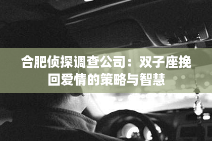 合肥侦探调查公司：双子座挽回爱情的策略与智慧